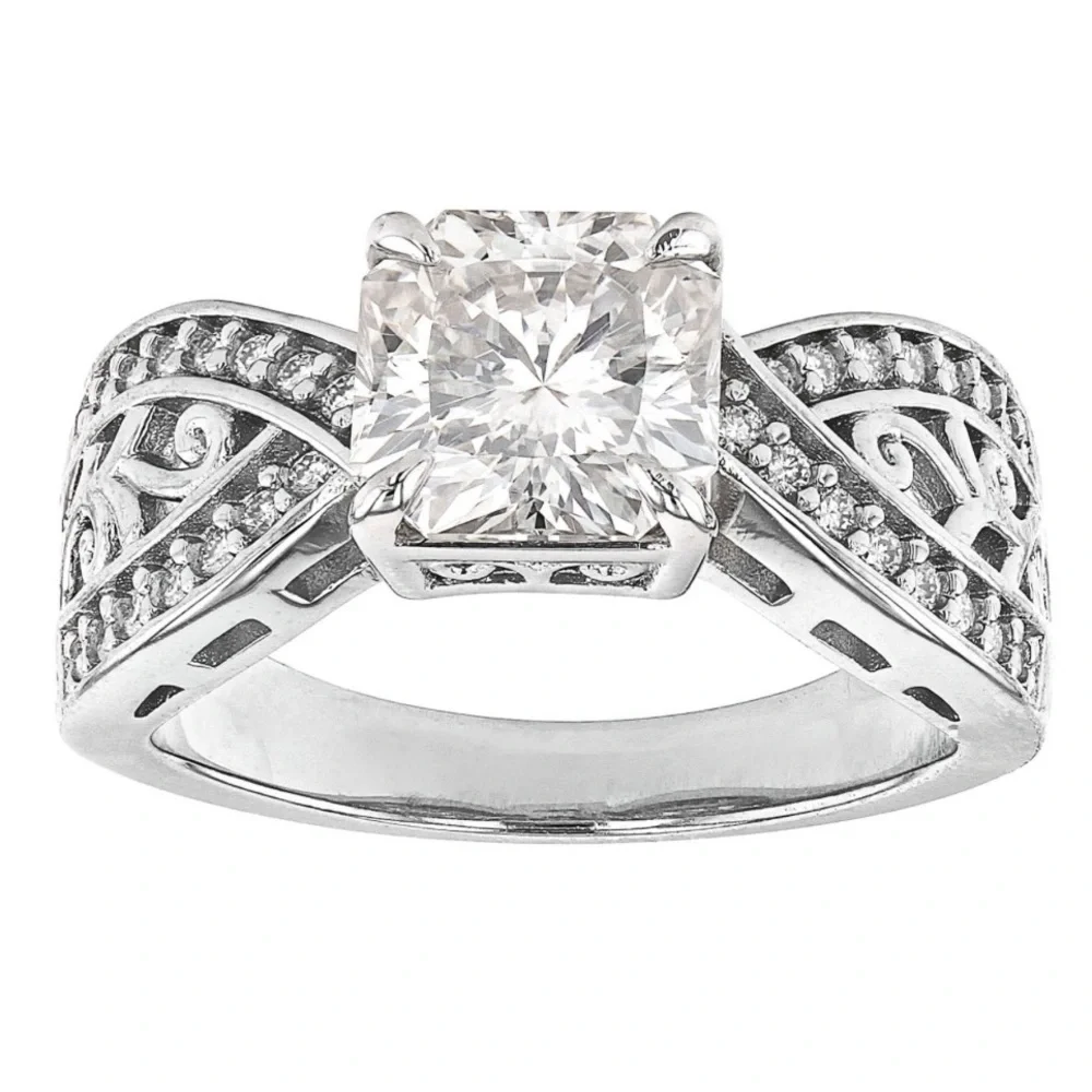 Moissanite Fire Ring Inferno Cut Platineve 925 S Silver Brilliant Size 6